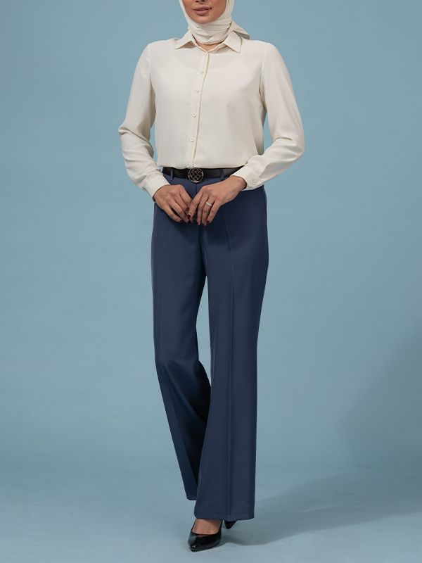 شومیز زنانه بیسیک آستین بلند یقه مردانه 30104