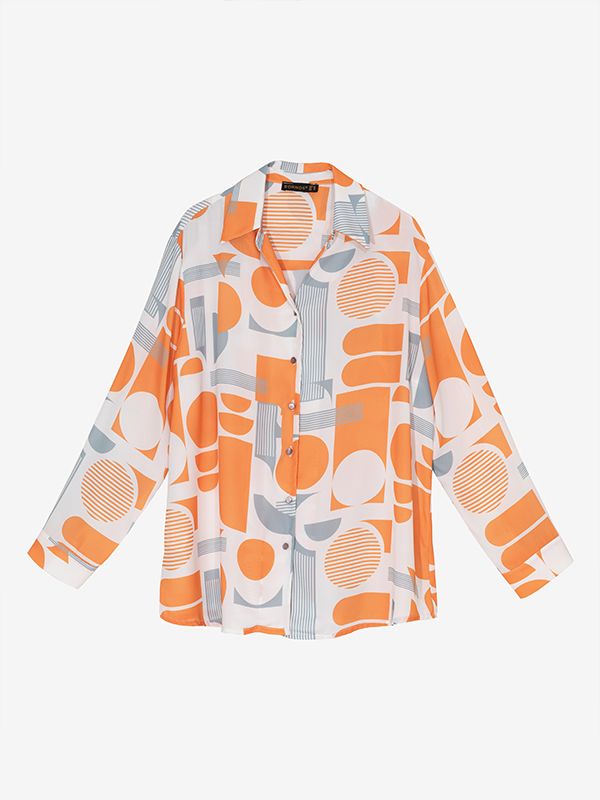 شومیز زنانه سایز بزرگ کرپ حریر یقه مردانه آستین بلند 30105