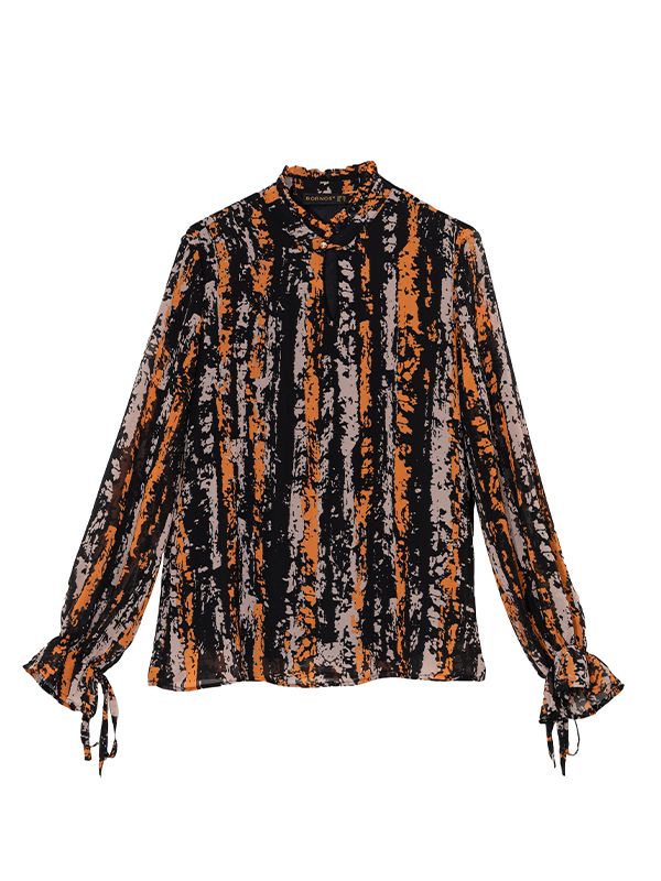 بلوز زنانه آستین بلند حریر یقه ایستاده آستردار 40115