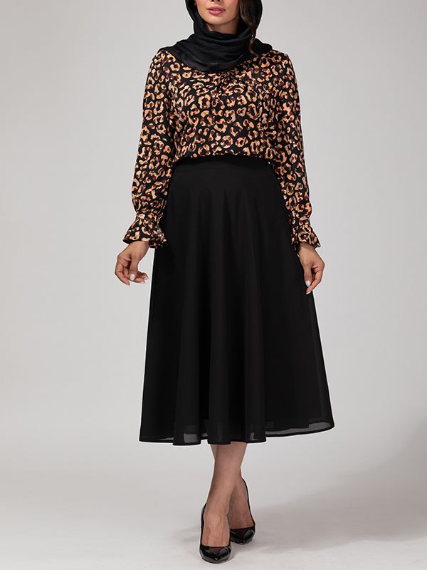 دامن زنانه کرپ حریر آستر دار نیم کلوش میدی 20112